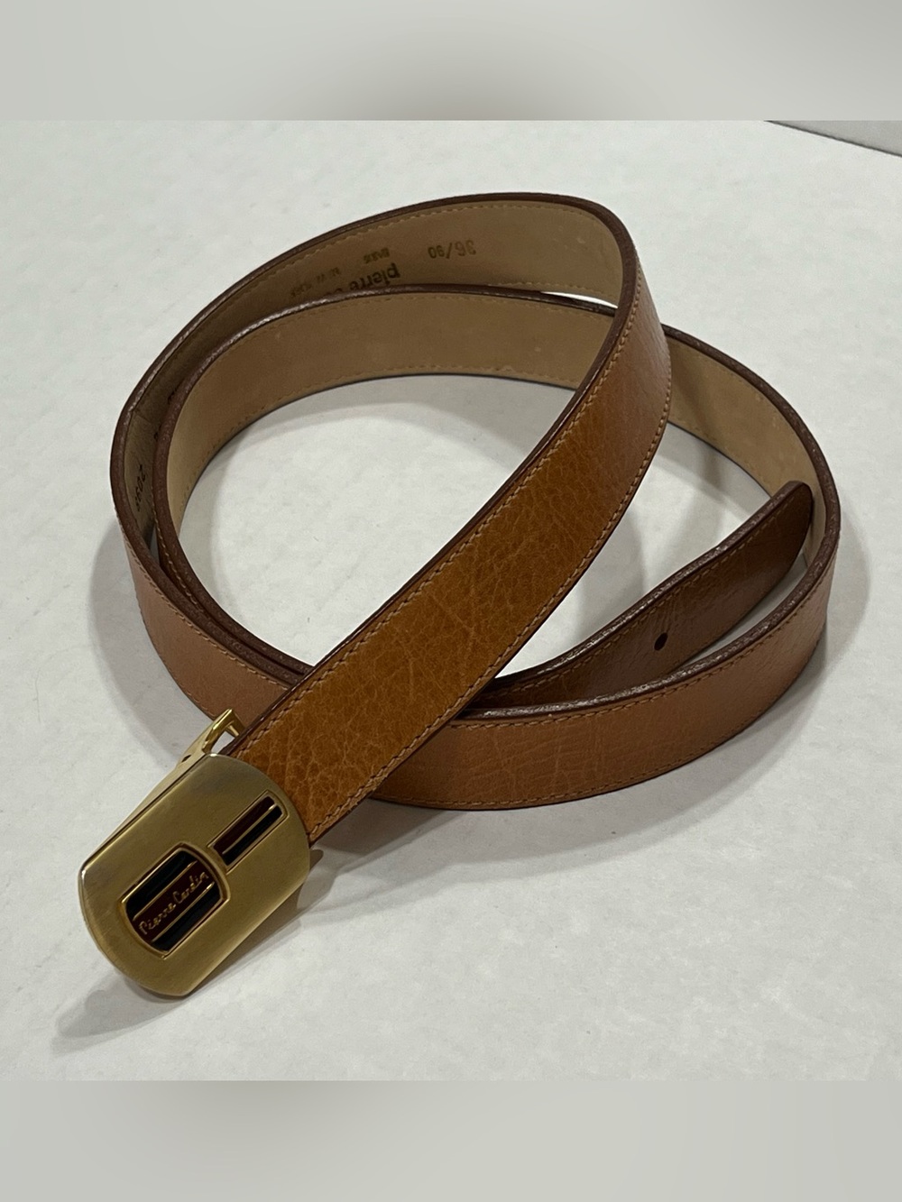 Pierre Cardin Brown/Tan Leather Men's Belt with Gold Buckle